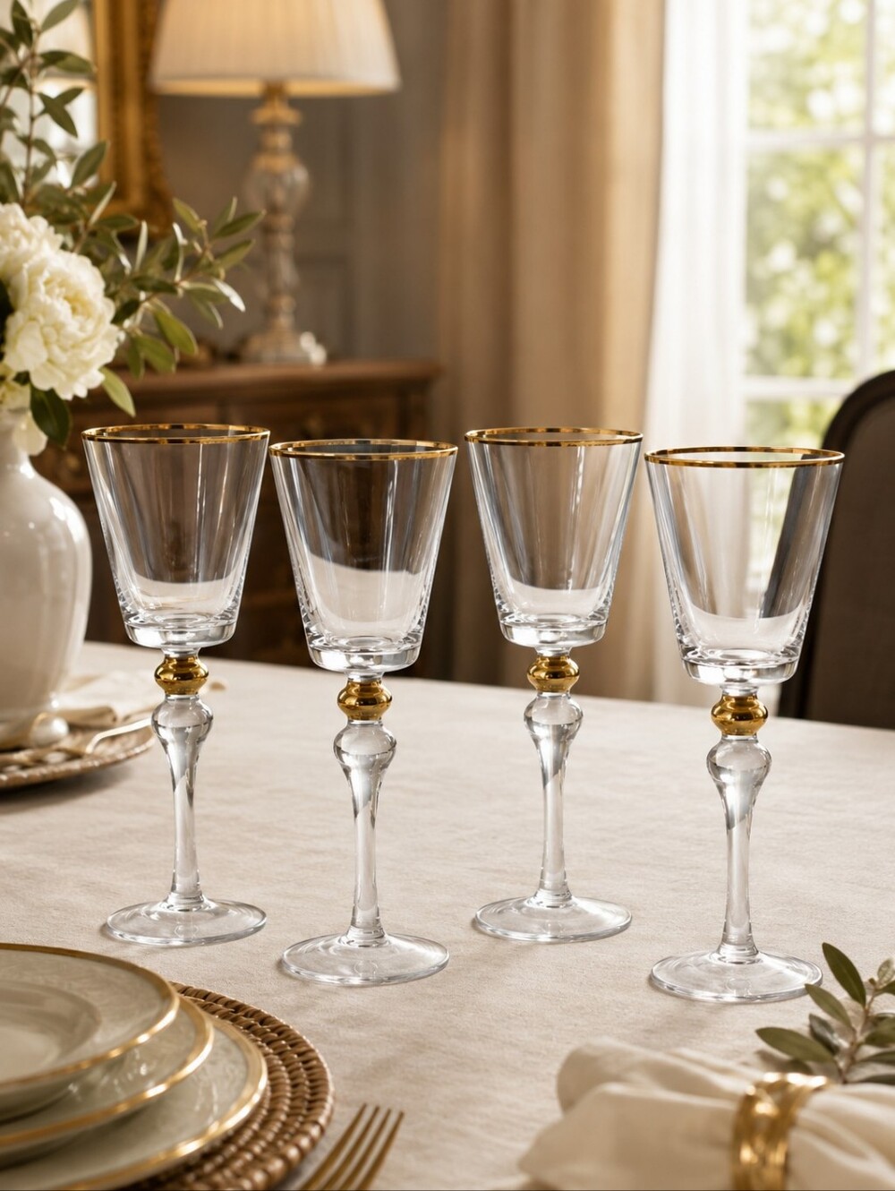 Qualia Glass Q141002 Clear Gold Wine Glasses Set of 4 New in Box
